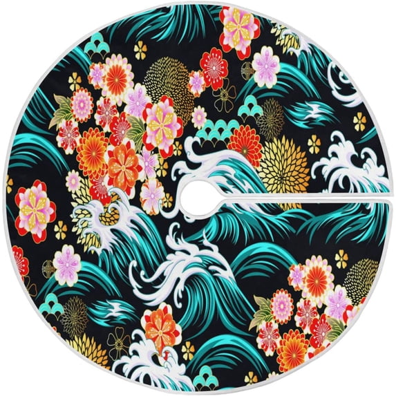 ZHANZZK Oriental SeaFlower Xmas Christmas Tree Skirt Stand Mat for Holiday Party Decoration Indoor Outdoor 36 inches