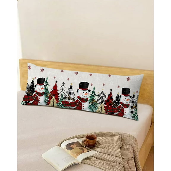 Winter Christmas Throw Pillow Cover,Snowman Xmas Tree Rustic Painting Rectangle Decorative Pillow Case Protector Soft Cushion Cover Lumbar Pillowcase for Couch Sofa Bedroom Car Chair Decor 20x54 Inch