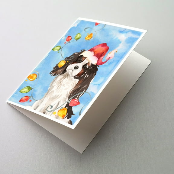 Christmas Lights Tricolor Cavalier Spaniel Greeting Cards and Envelopes Pack of 8