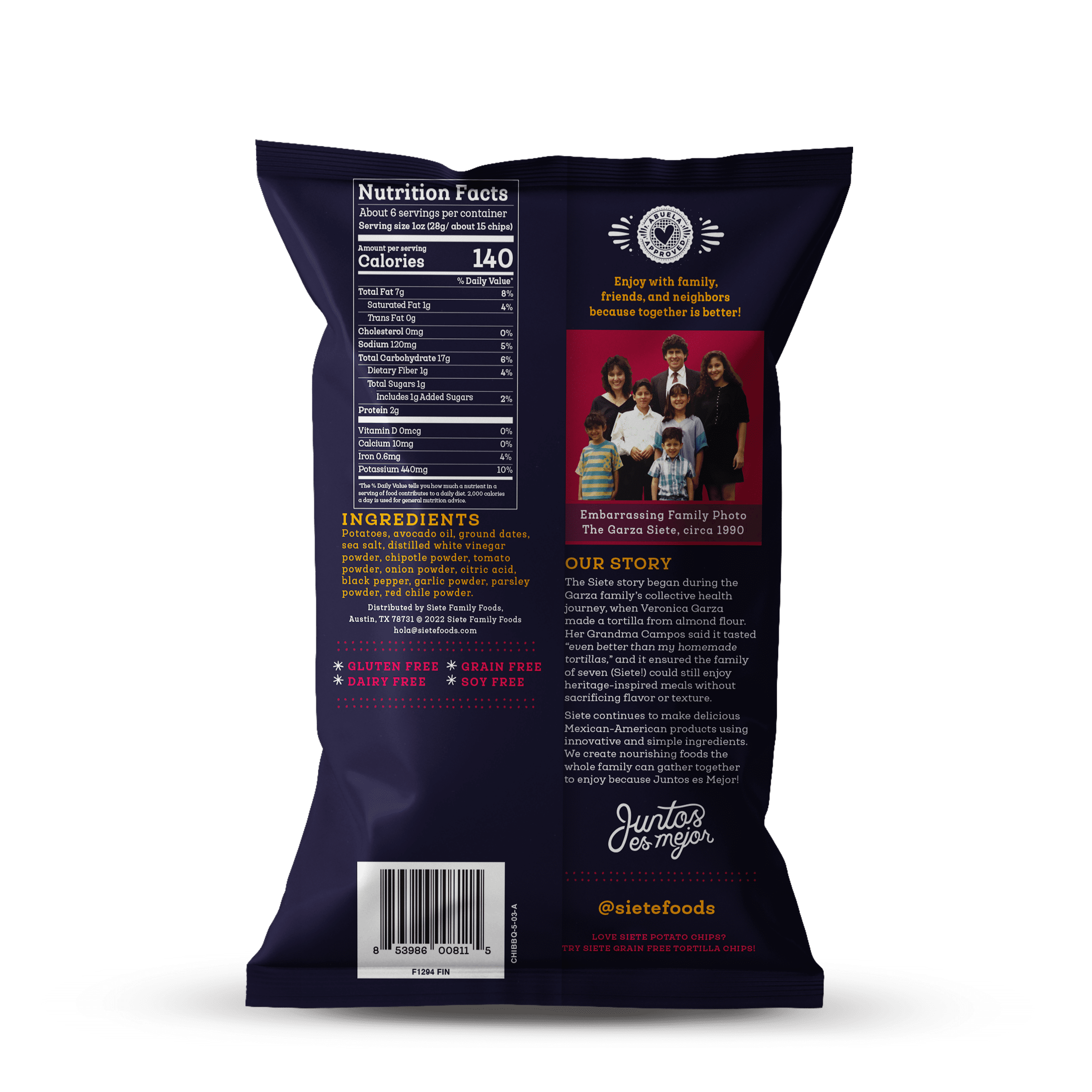 (3 pack) Siete Family Foods Kettle Cooked Potato Chips Chipotle Barbeque, 5.5 oz