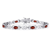 Gem Stone King 925 Sterling Silver Red Garnet and Lab Grown Diamond Bracelet for Women | 4.57 Cttw | Gemstone January Birthstone | Oval 6X4MM | Length 7.25 inches
