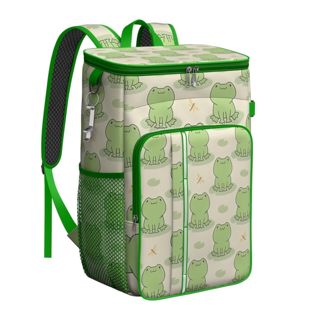 Cartoon Frog Pattern Insulated Backpack Cooler, Leakproof Waterproof Cooler Bag, Lunch Backpack for Plant Lovers, Picnic, Hiking, Camping