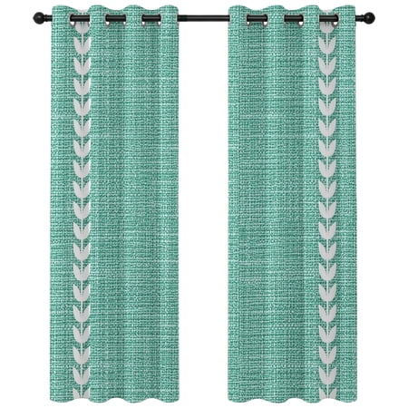 Vintage Teal Green Blackout Curtains 84 Inches Long Country Pastoral Farmhouse Minimalist Leaf Stripe Thermal Insulated Room Darkening Drapes with Grommets for Living Room 52 W x 84 L 2 Panels