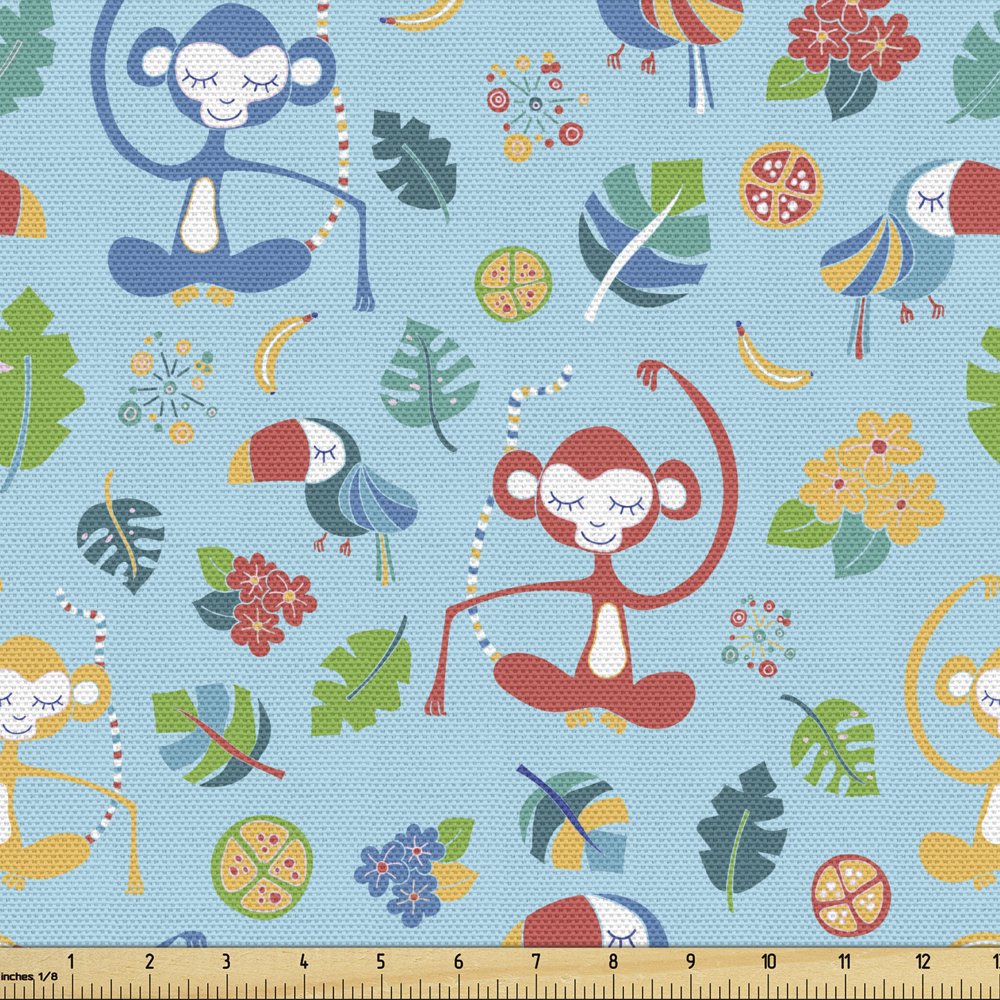 Exotic Fabric by the Yard Upholstery Funny Monkeys and Toucans Colorful ...