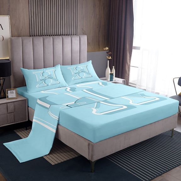 Erosebridal Monogrammed H Twin Sheet Sets, Initial Letter Bedding Twin Size, Blue Bow Reversible Bed Sheets Twin, Super Cozy Bedroom Decor, 3-Piece