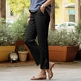 thumbnail image 2 of GEWSEY Womens Cotton Cropped Pants Loose Fit Wide Leg Capri Casual Plus Size Elastic Waist Trousers (Black, M), 2 of 8