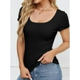thumbnail image 2 of Womens Tops Summer Crew Neck Short Sleeve Shirts Ribbed Knit Slim Fitted Tshirt Casual Tees Clothing, 2 of 7