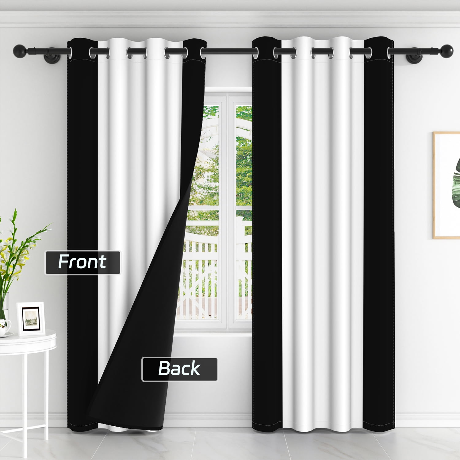 Lfeey Bedroom Blackout Curtains, Light Blocking Grommet Window Drapes for Living Room, 2 Panels, 52"W x 84"L, Black and White
