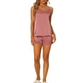 thumbnail image 1 of Conjuntos de pijama de satén para mujer INSPIRE CHIC con tirantes de encaje y pantalones cortos, 2 piezas, conjuntos de lounge de seda en rosa loto, 1 of 6