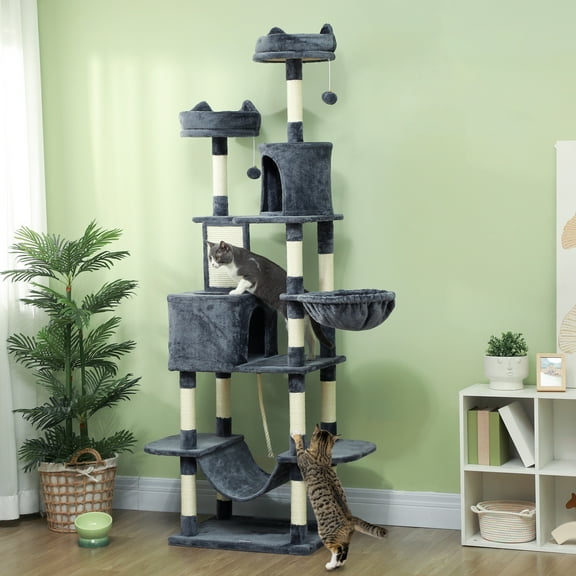 PawHut 81" Cat Tree w/ Cat Scratching Posts for Large Adult Cats, Dark Gray