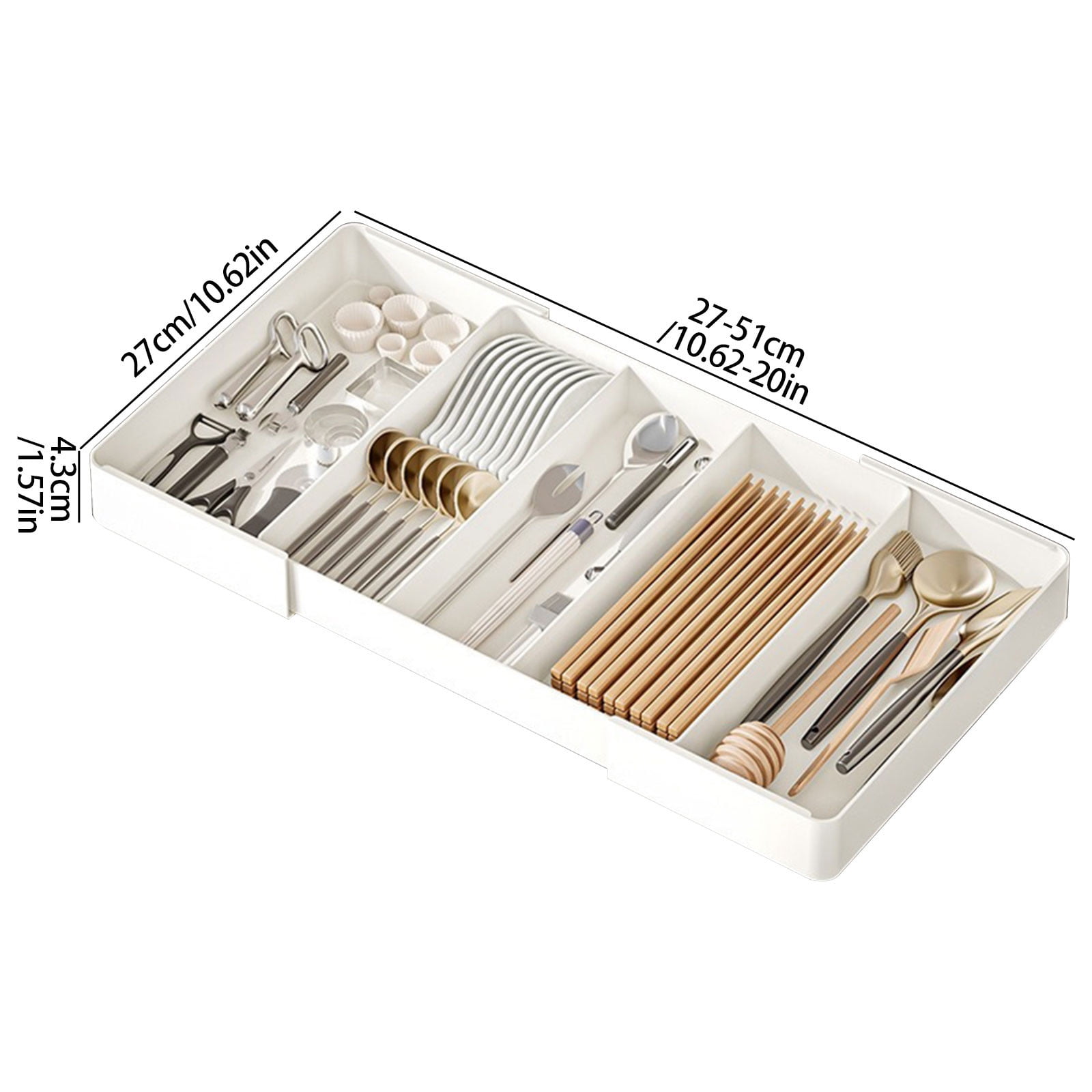 Gosuguu Retractable Kitchen Storage Tray | Expandable Drawer Organizer with Detachable Partitions for Utensils & Spices