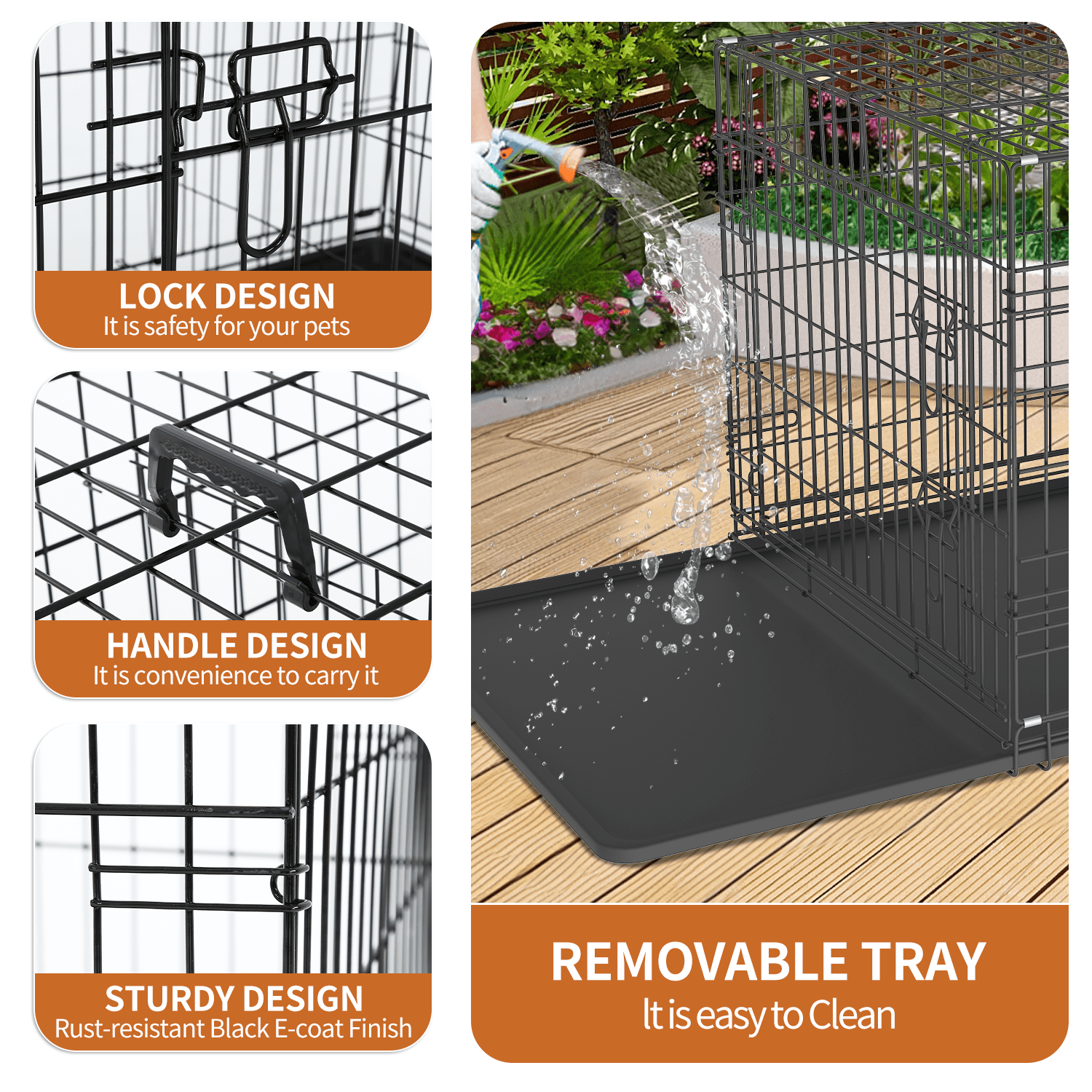 Dkelincs 48 inch Large Dog Crate Portable Foldable Dog Cage with 2 Doors, Handle, Plastic Tray, XXL Dog Kennel for Medium Large Puppy, Black