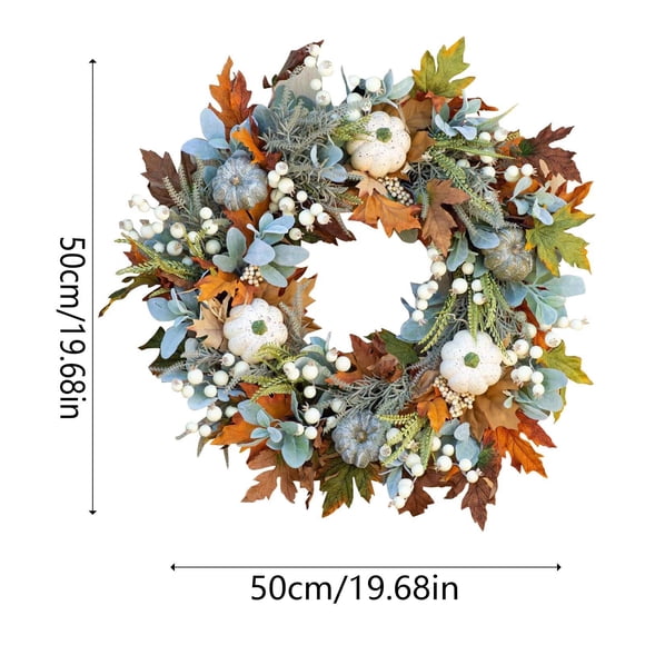 Xihbxyly Corona de Halloween con Diseño de Calabaza Otoñal y Hojas Escarchadas, Hecha a Mano para Puertas y Ventanas, Ideal para Fiestas y Decoración Del Hogar, Regalo de Otoño, Fácil Instalación, 30