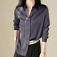 thumbnail image 2 of Blusa de satén de seda con botones para mujer - Manga larga, cuello en V, corte holgado, camisa informal para la oficina, 2 of 6