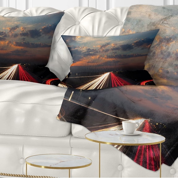 Designart Long Exposure Traffic - Abstract Throw Pillow - 12x20
