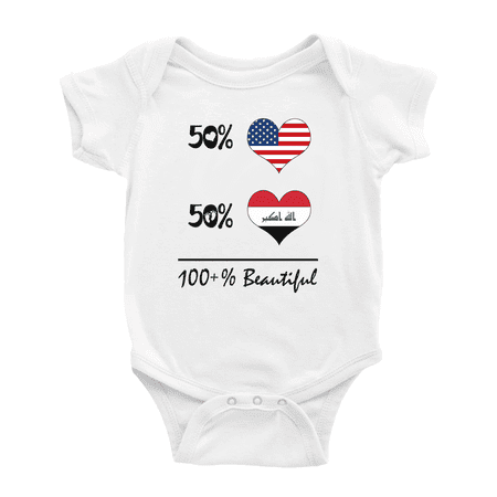 

50% Iraqi + 50% American = 100+% Beautiful Iraq Funny Baby Bodysuit For Boy Girl