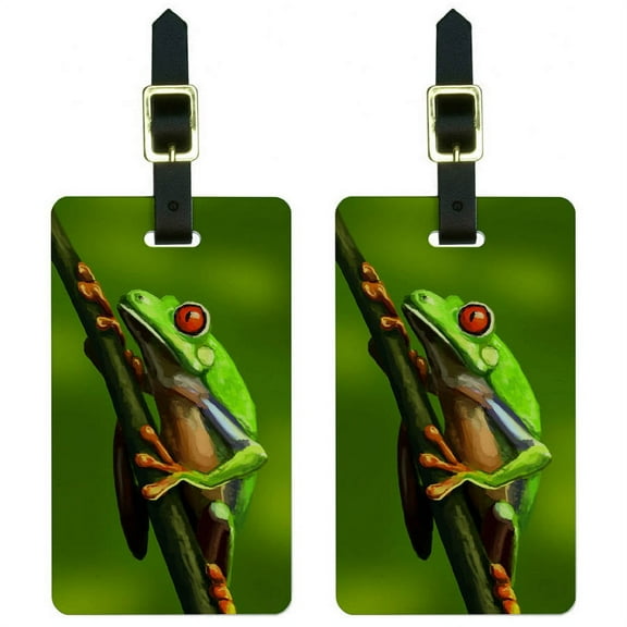 Green Red Eyed Tree Frog Tropical Rainforest Luggage Tags Suitcase ID, Set of 2