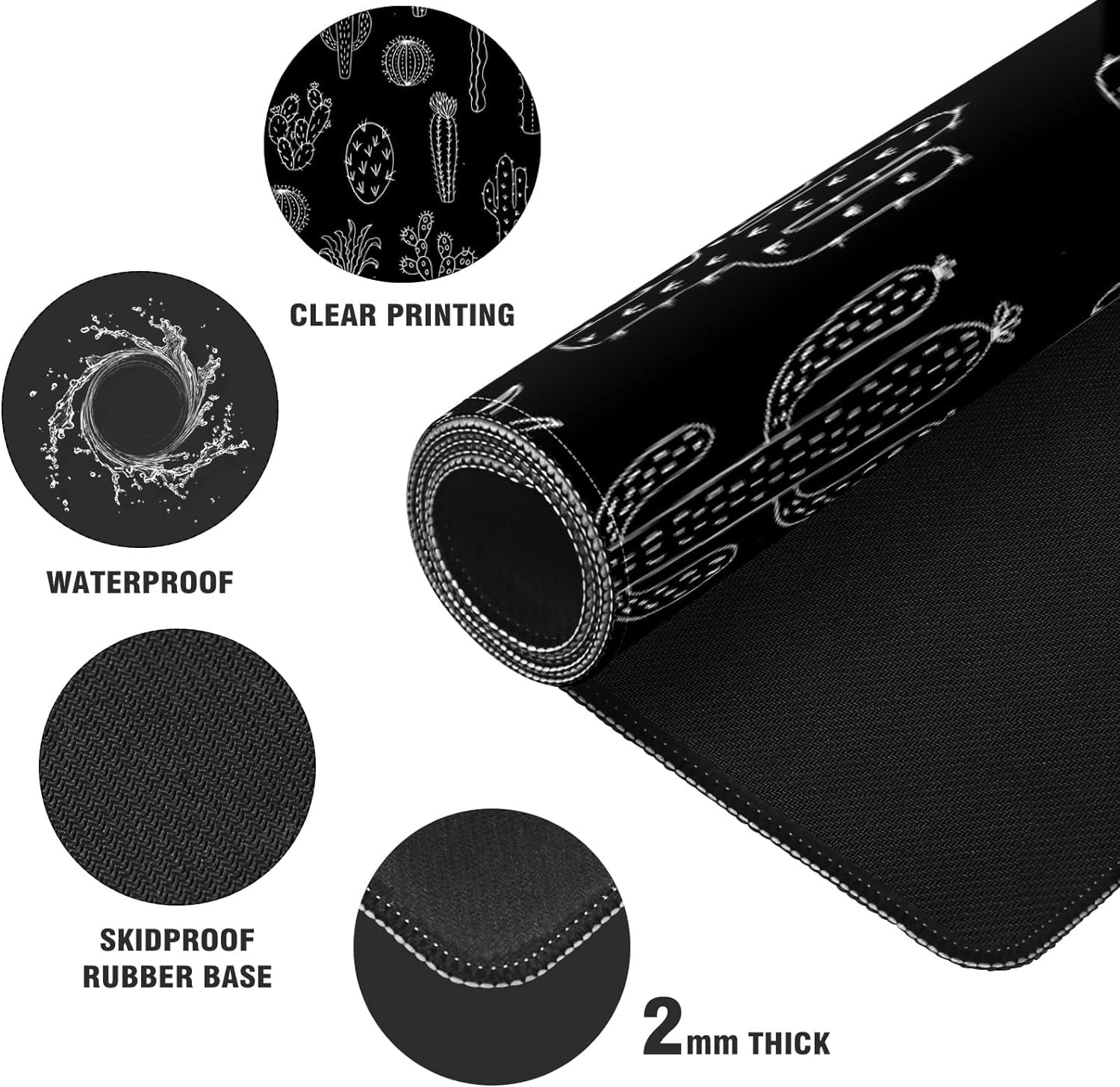 Black and White Cactus Plants Desk Mat, Desk Accessory, Cute Workspace, Trendy Workspace, Trendy, 35.4x15.7in Large Gaming Mouse Pad, Cute Desk Topper, Pretty Desk Pad