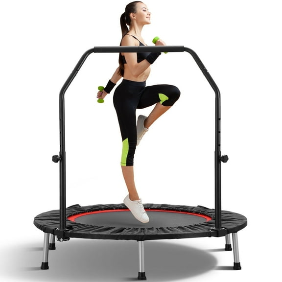 ZENOVA 40" Rebounder Trampoline for Adults Indoor Mini Trampoline with Adjustable Foam Handle for Bounce Workout Max Load 330lbs, Red and Black