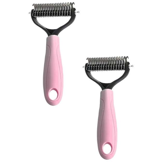 2PCS Pet Grooming Rake Double-Sided Dematting Tool for Dogs & Cats Extra-Wide Undercoat Rake for Long Hair Effective Deshedding Comb Ergonomic Handle Included