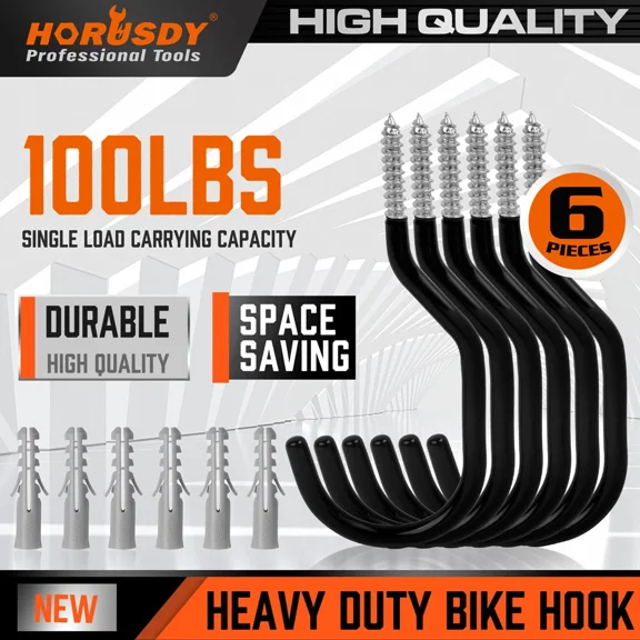PURELY- 6Pc Tool Hooks & Screws Garage Garden Shed Wall Bike Hanging Storage Max 100 Lbs