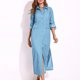 thumbnail image 2 of Vestido de mezclilla con solapa para mujer elegante vestido con abertura lateral cárdigan de color sólido vestido camisero, 2 of 9