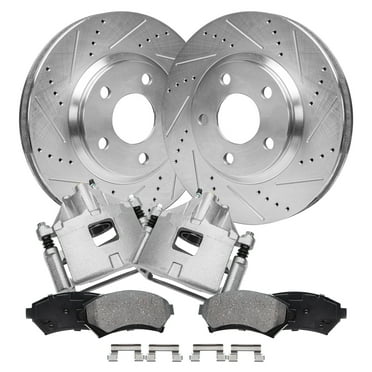 Detroit Axle - Front Brake Kit for Chevy Impala Monte Carlo Cadillac DeVille Seville Eldorado Buick Riviera Olds Intrigue, Drilled Slotted Brake Rotors Brake Calipers Ceramic Brake Pads Replacement