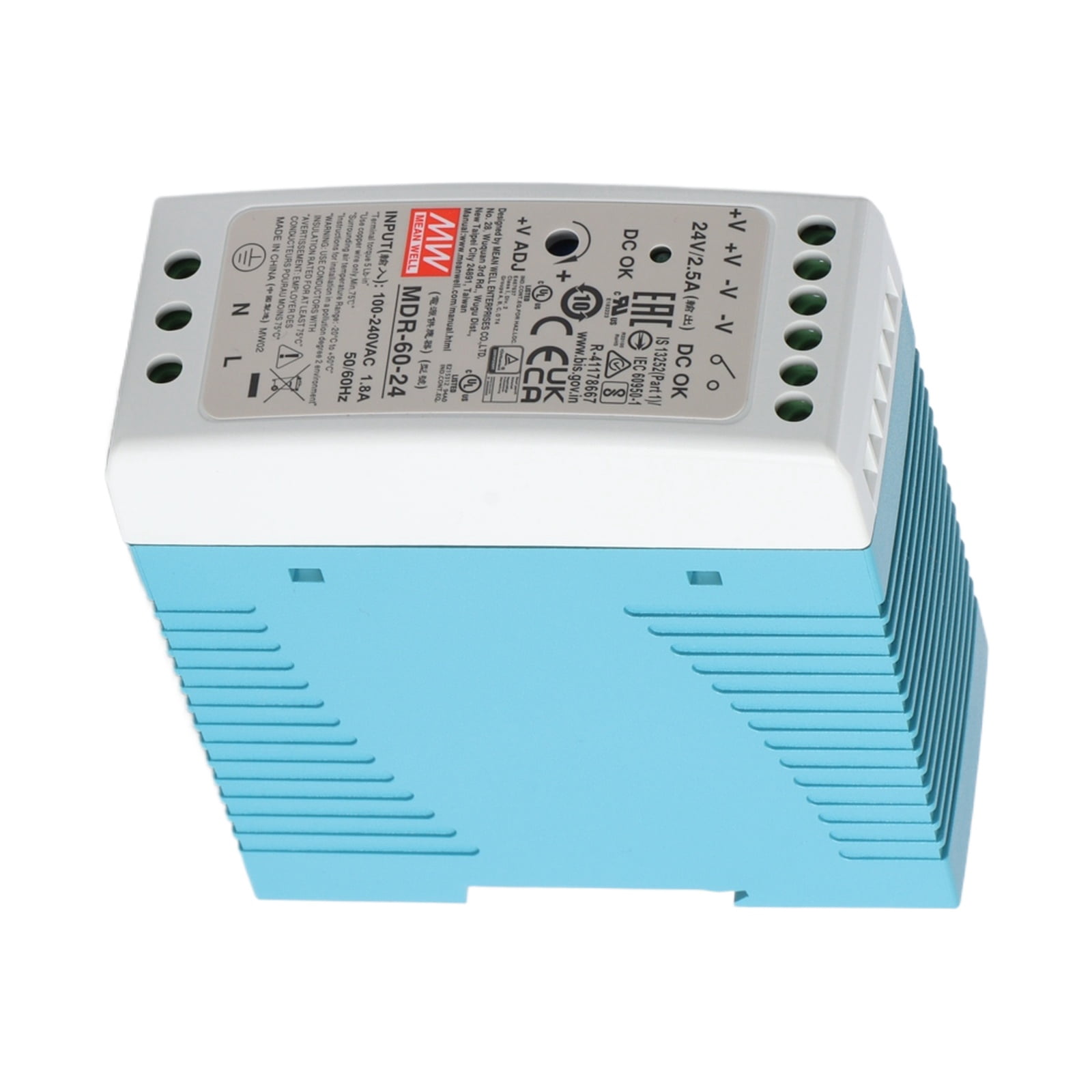 Feedannce 24V 2.5A 60W Industrial DIN Rail Power Supply, Control Systems, MEAN WELL MDR-60-24