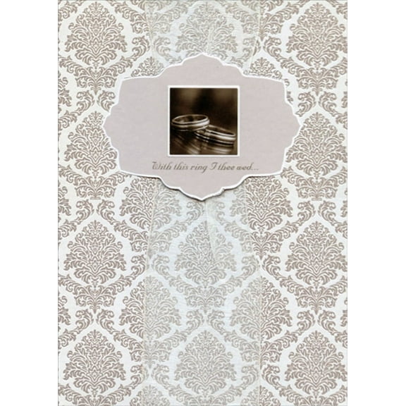 Designer Greetings With This Ring Tip On Banner over White Ribbon 3D Hand Decorated Designer Boutique Keepsake Formal Wedding Congratulations Card