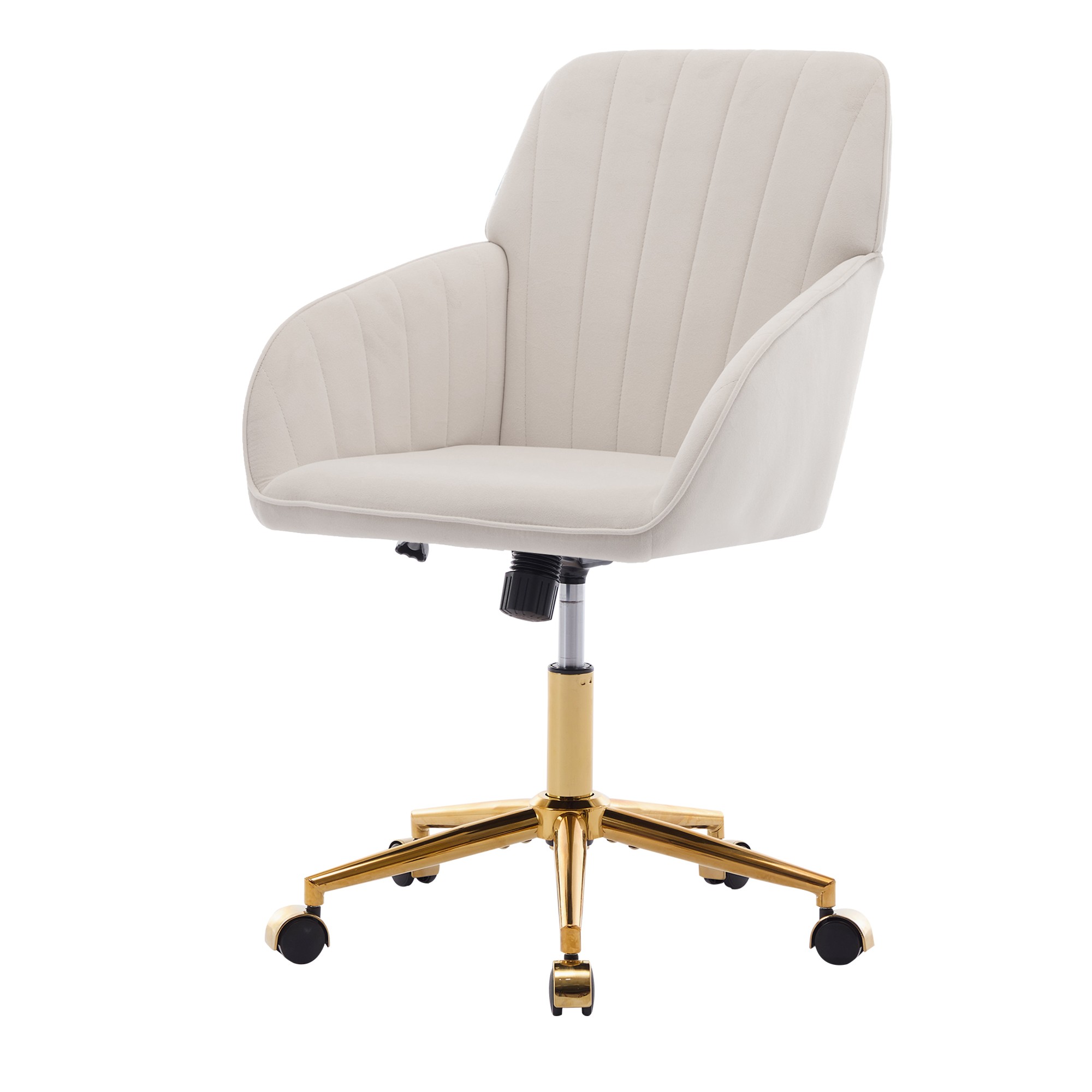 Modern Arm Chair,Adjustable Office Desk Chair with Wheels,Swivel Vanity Chair,Beige