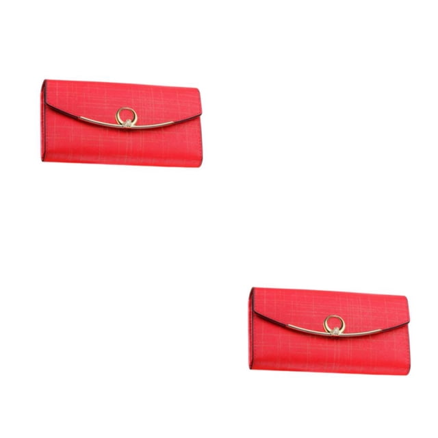 Cartera para mujer Jumpingount portátil elegante con botón a presión color sólido rectangular 2piezas