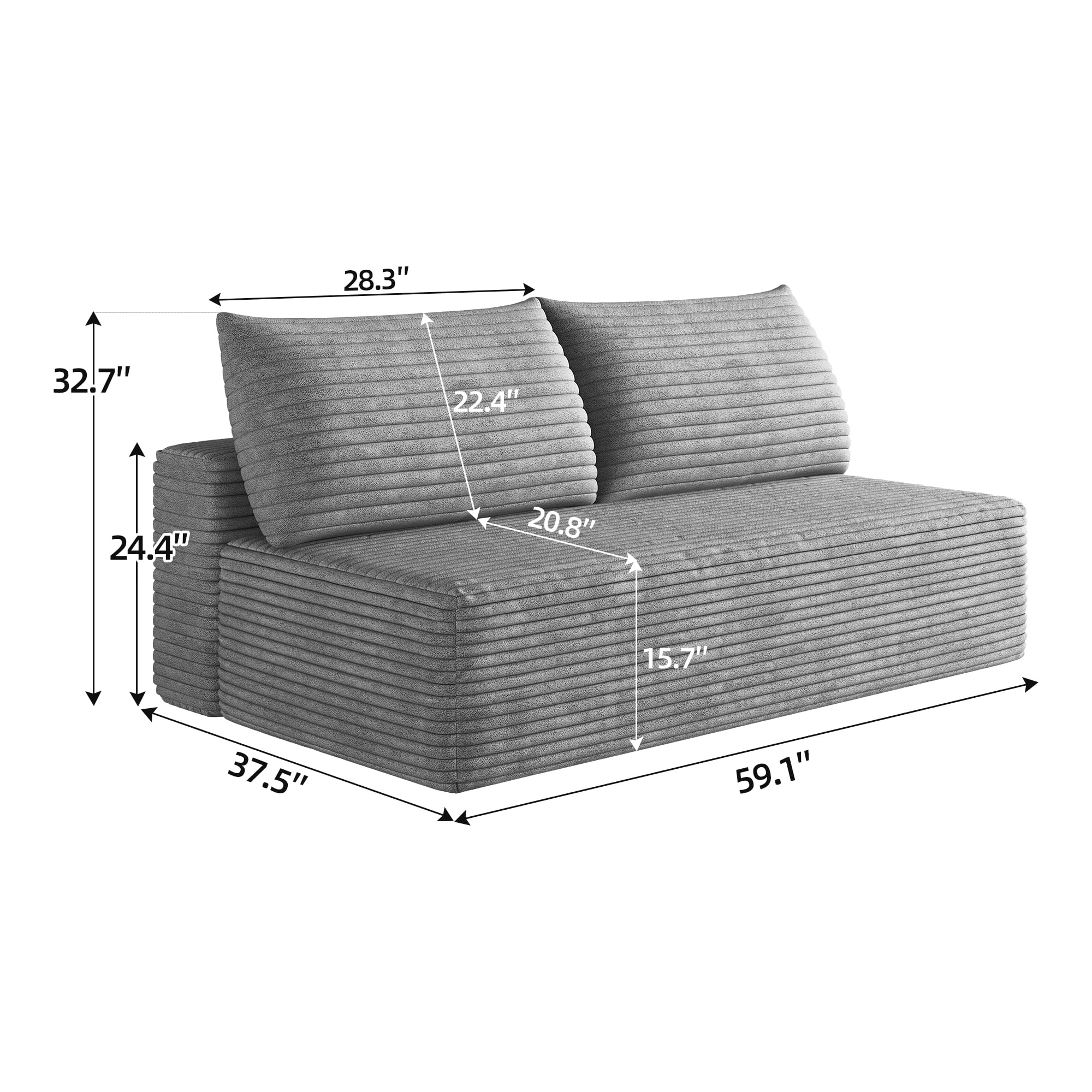 Leumius Cloud Sectional Couch,Modern Modular Sofa with Deep Seat and Backrest,Upholstered Plush Corduroy Fabric Sofa Couch with 2 Pillows for Living Room Bedroom,No Assembly,Gray