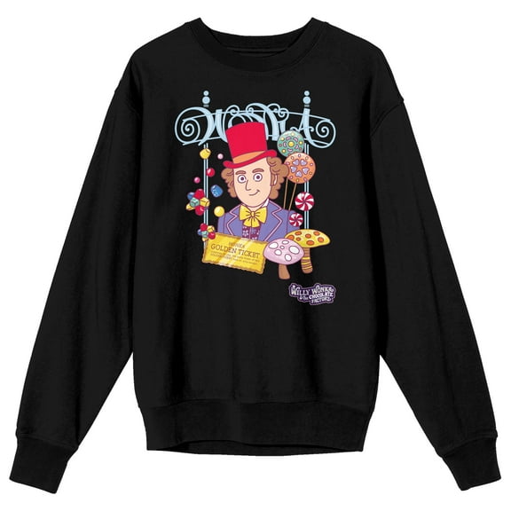Willy Wonka & the Chocolate Factory Wonka Candy Men's Black Long Sleeve Shirt-Medium