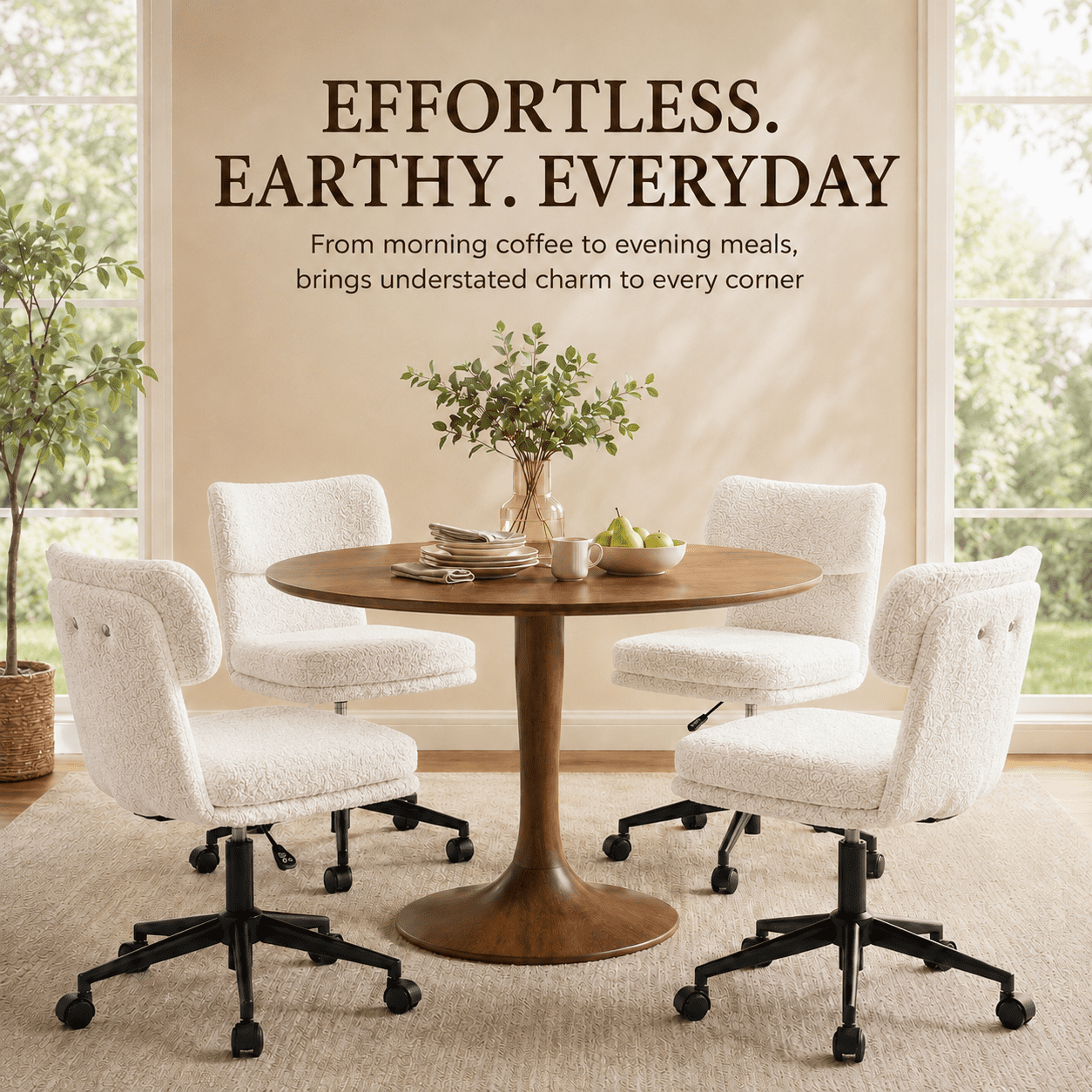 CLOUDREST PRO Mid Back Office Chair with Wheels, Armless Chairs with Adjustable Height, Wider Seat and Backrest, Sherpa Fabric Computer Desk Chair for Bedroom, Living Room,White