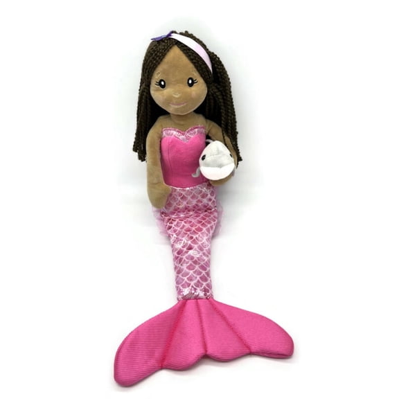 The Petting Zoo Mermaid Doll with Dolphin Stuffed Animal- Great Gifts for Girls, Mermaid Plush Doll, 17 Inches (Dark Skin)