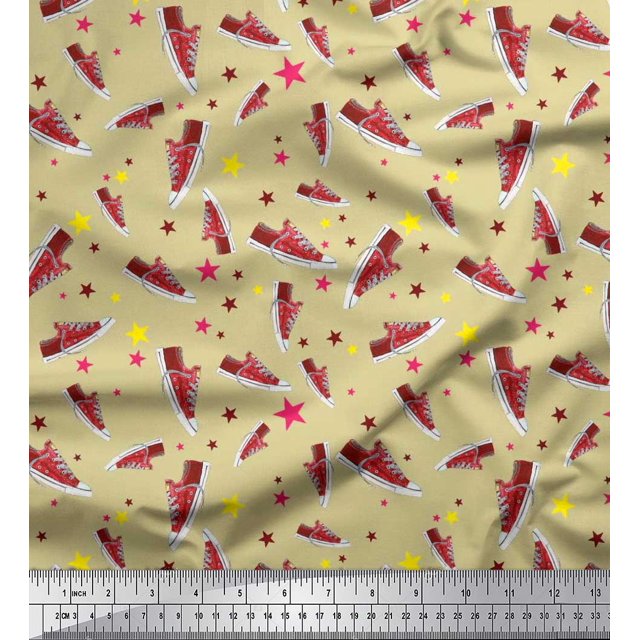 Soimoi Polyester Crepe Fabric Star & Shoes Fashion Print Sewing Fabric Yard 52 Inch Wide