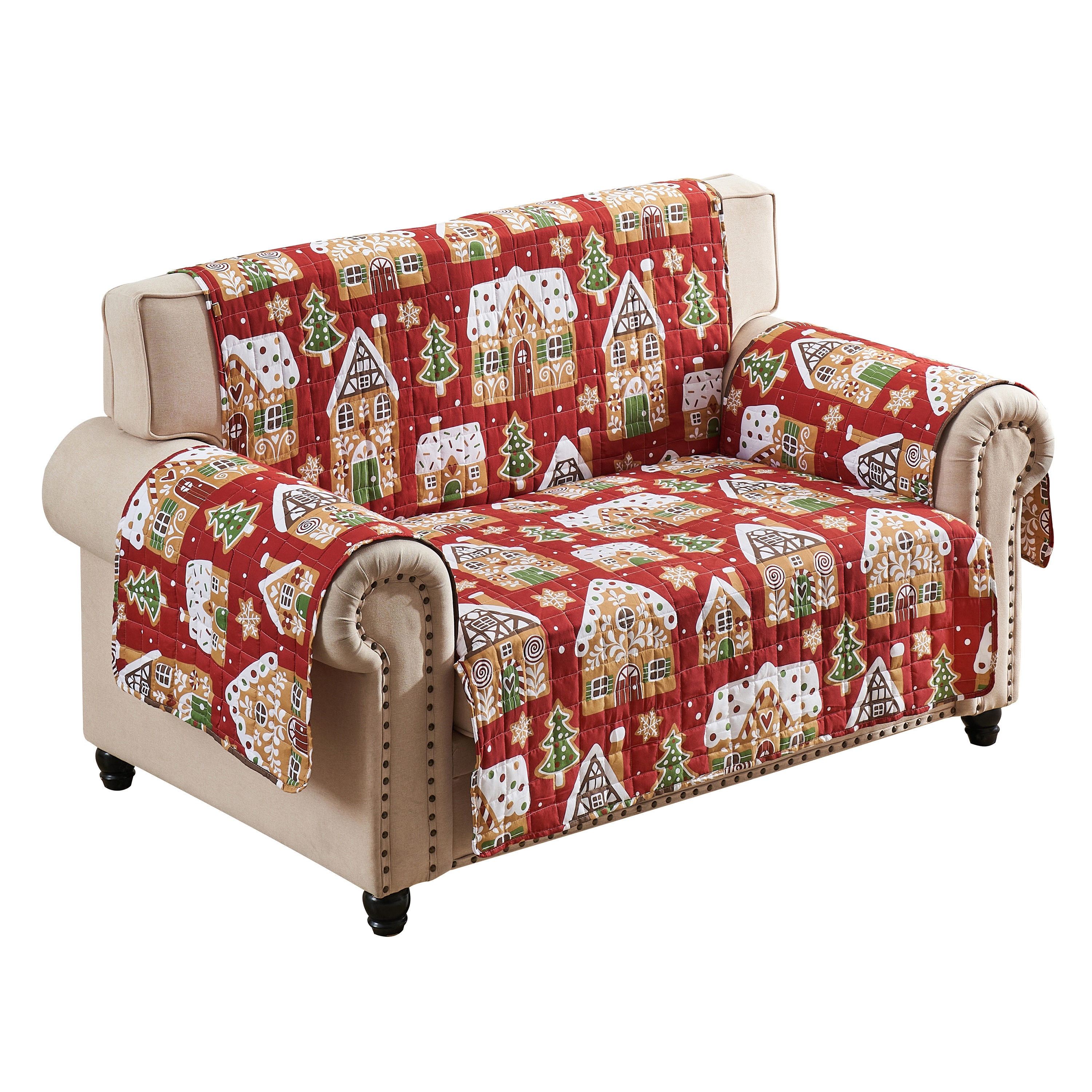Greenland Home Fashions Gingerbread Lane Reversible Holiday Furniture Cover - Loveseat Protector