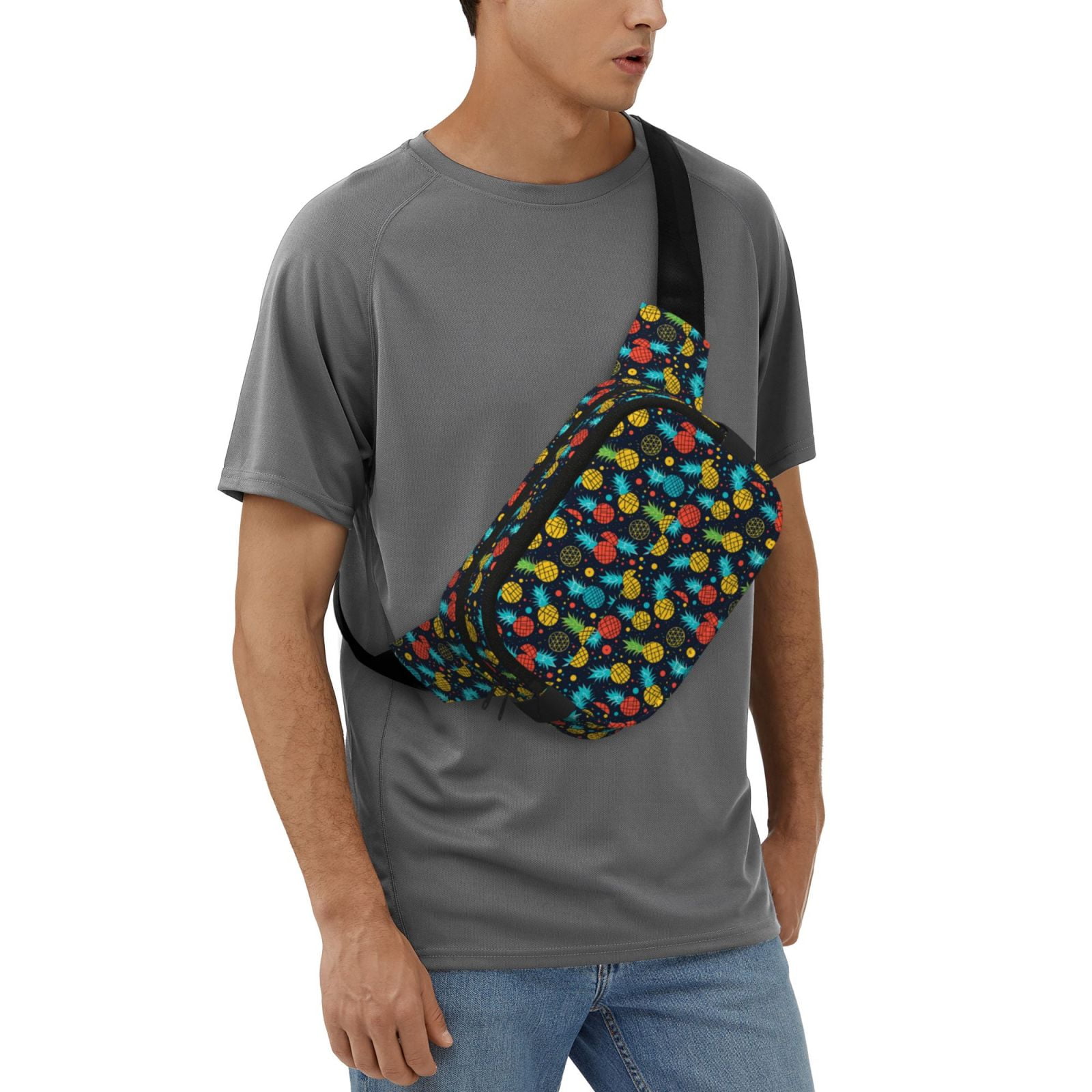 Picia Colorful Pineapple Print Square Double-Layer Waist Bag Mini Adjustable Waist Belt Bag Exercise Running Travel Hiking