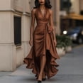 thumbnail image 3 of Women's Party Dress Slit Dress V-Neck Sleeveless Solid Color Irregular Hem Midi Length Sexy Evening Gown for Banquet Dinner Date Night,Coffee,XL, 3 of 8