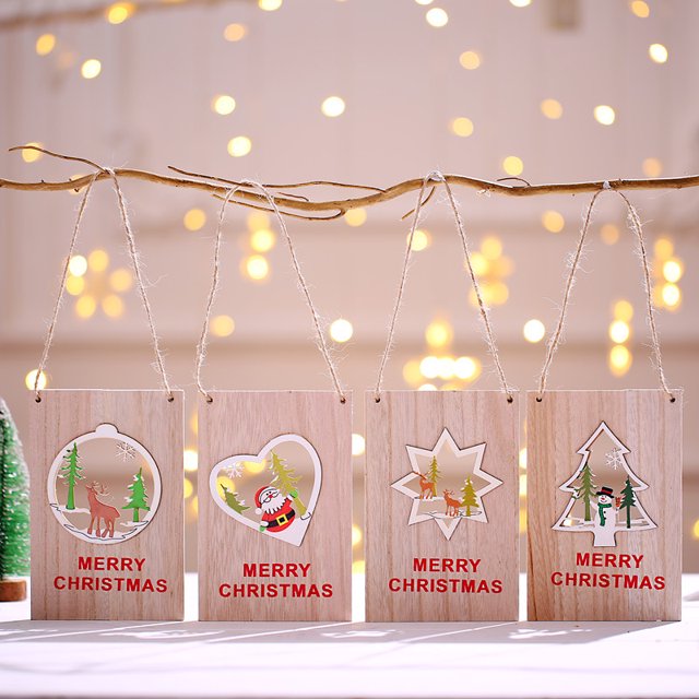 JM 4 letreros navideños para colgar en la puerta, letreros decorativos de invierno de madera para pared, adorno decorativo para interiores y exteriores para el hogar, aula, oficina JM RV021031-01568SDJ