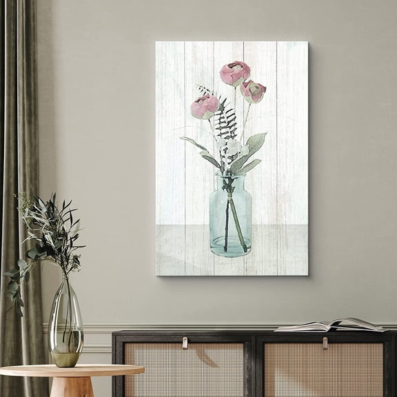 PixonSign Canvas Print Wall Art Delicate Watercolor Smudge Purple Peony Floral Wilderness Digital Art Modern Art Chic Closeup Relax/Calm Green Pastel for Living Room, Bedroom, Office - 12"x18"