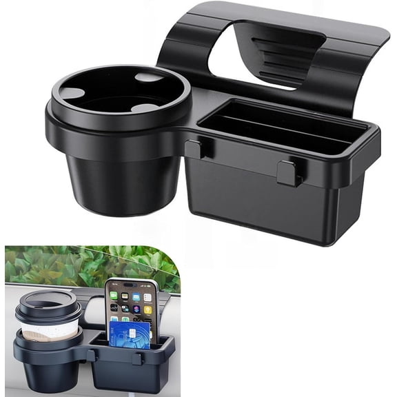 4-in-1 Car Window Organizer - Clip-On Cup Holder & Phone Mount with Hooks | No Drill Universal Fit for SUV/Truck/Sedan | Insert Installatio