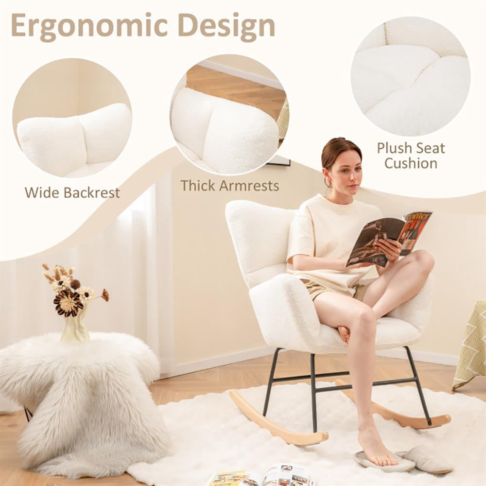GVN Large Lazy Arm Chair, Lounge Sofa Chair,Nursery Rocking Chair with Comfy Backrest and Armrest-Beige