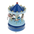 thumbnail image 1 of Wooden Carousel Music Box Rotating Carousel Mechanical Music Box Blue with Dot, 1 of 8