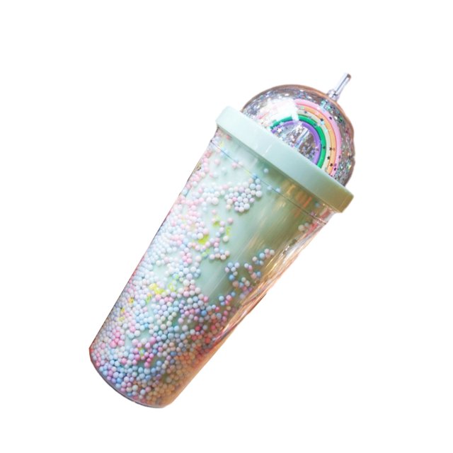 Monstrate Suave y cómodo para beber la botella de agua plástica del iris con la taza para beber de la tapa de la paja con la tapa de la paja Teteras azul claro 550ml