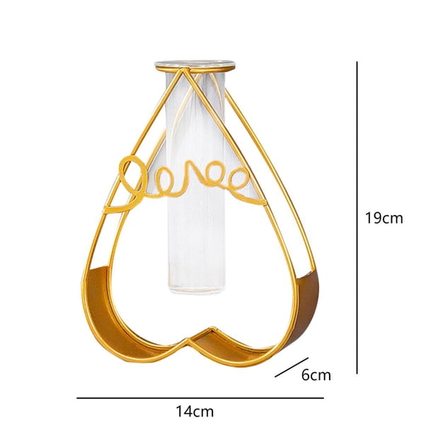 Jarrón Para Colgar En La Pared, Contenedor Hidropónico De Vidrio De Hierro Dorado Decorativo, Estantes De Flores De Estrella De Amor, Decoración Geométrica Para El Hogar, Contenedor Hidropónico Vogacara HA023750-00