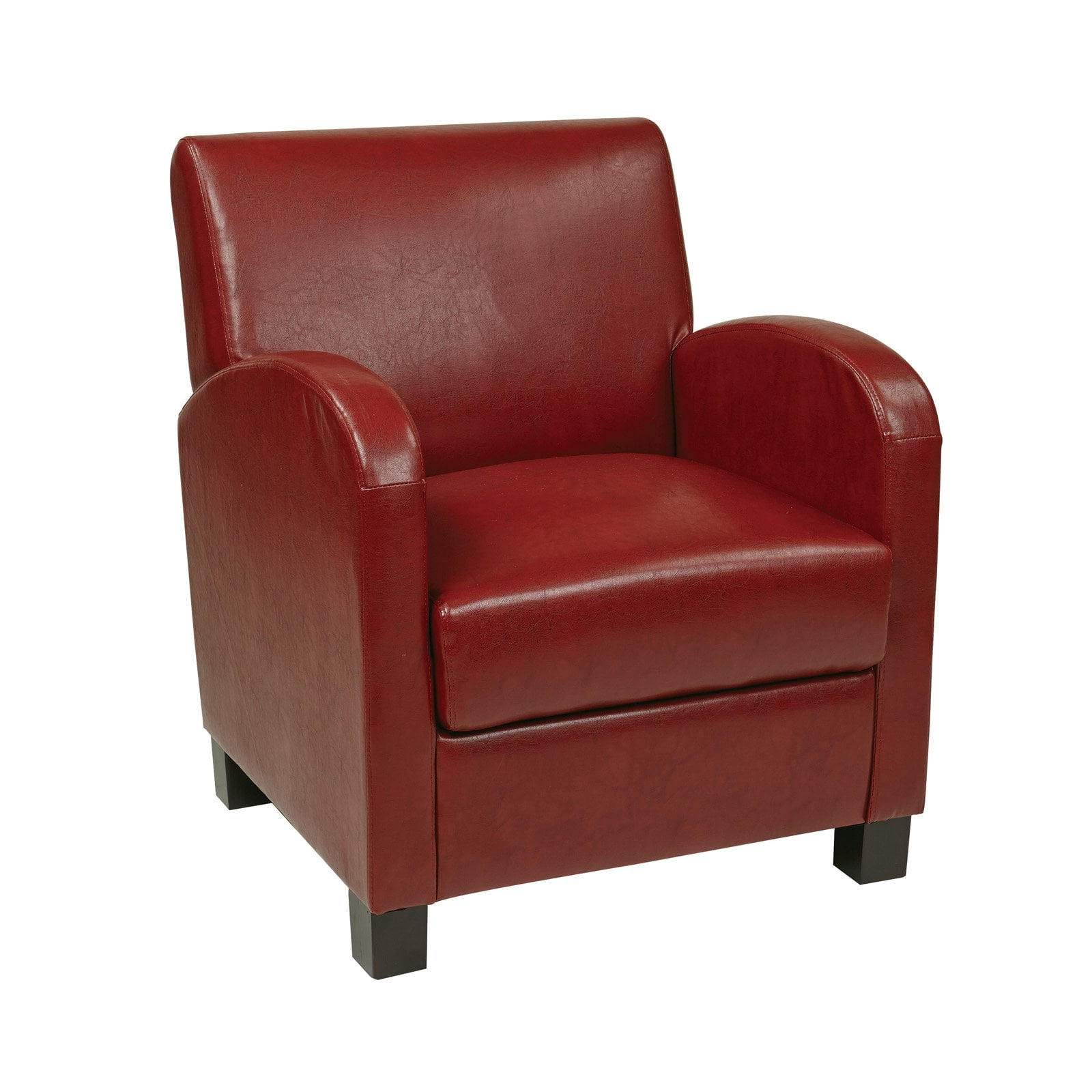 Club Chair, Crimson Red Bonded Leather with Espresso Legs