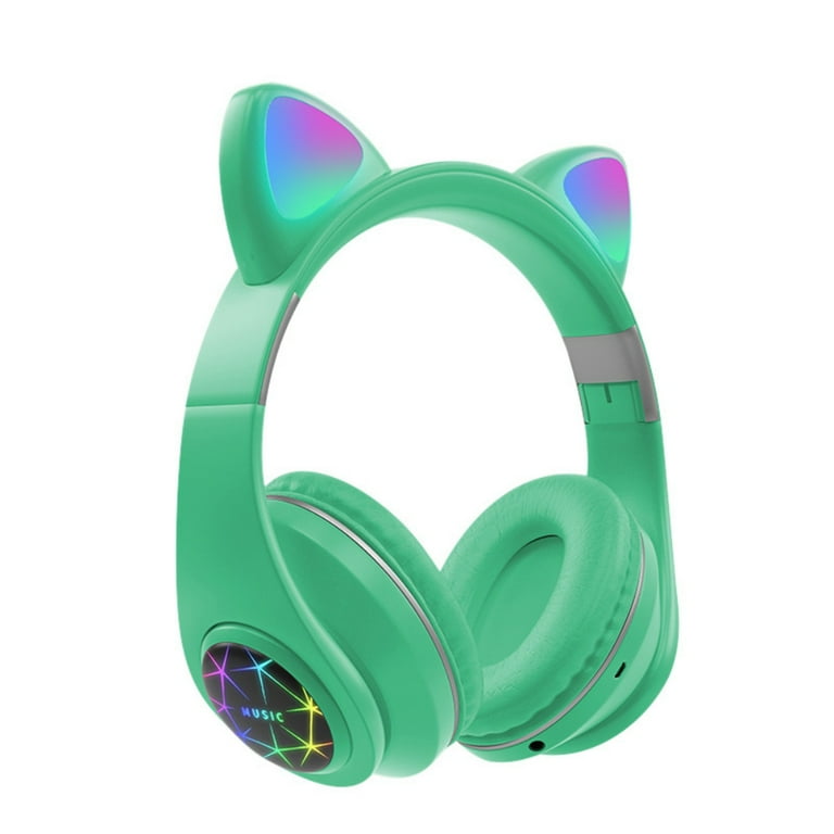 Wireless Bluetooth Cat Ear Headphones with Mic 7 Colors LED Light Flashing Glowing On Ear Stereo Headset Compatible with Smartphones PC Tablet