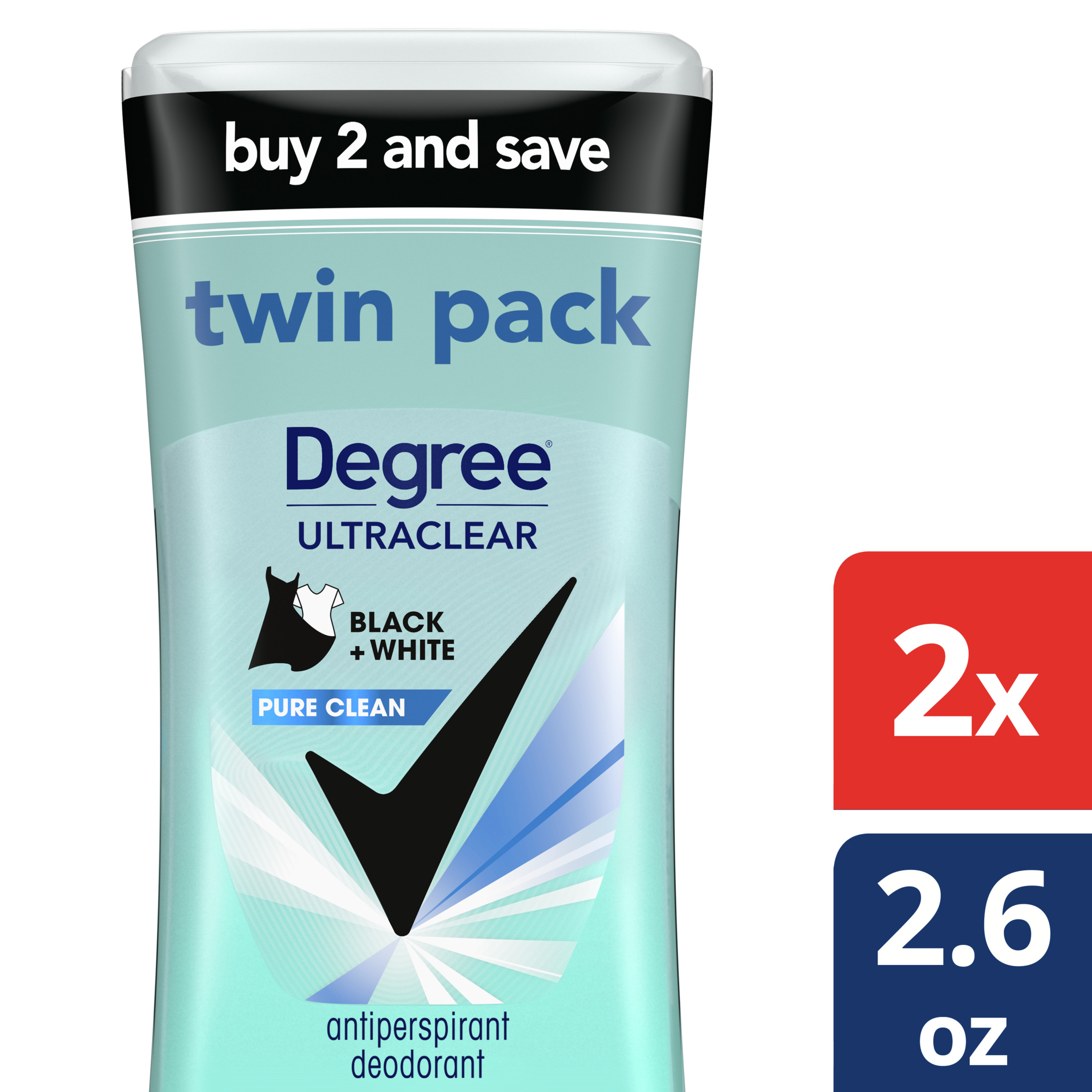 Degree Ultra Clear Long Lasting Women's Antiperspirant Deodorant Stick Twin Pack, Pure Clean, 2.6 oz - image 3 of 11