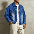 thumbnail image 2 of Akmaiox Men's & Big Men's Denim Jacket Button Up Long Sleeve Shirts Regular Fit Jean Trucker Jacket with Pockets Dark Blue XXXXL, 2 of 7